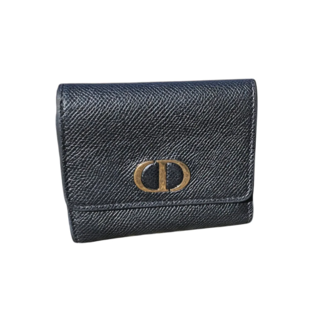 Authentic Christian Dior Calfskin Montaigne Black Leather Tri Fold Wallet